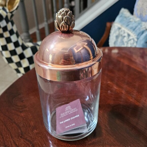 RUFFINO ARTICHOKE COPPER TOP GLASS LARGE KITCHEN STORAGE COVERED CANISTER JAR - Picture 1 of 9